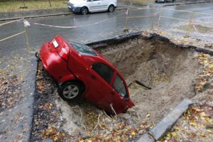 Road construction and car accident